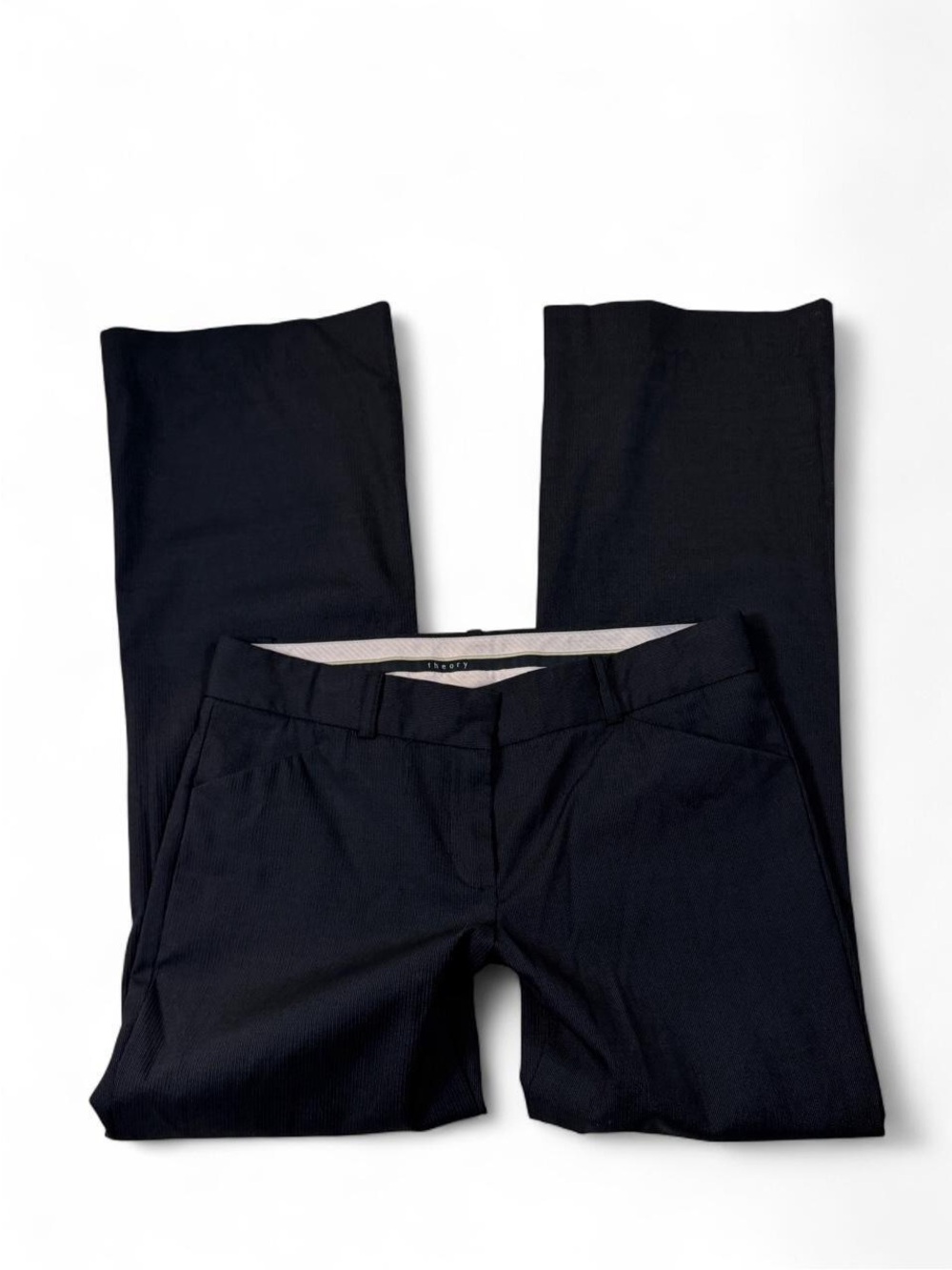 Theory Black Wool Micro Pinstripe Trousers